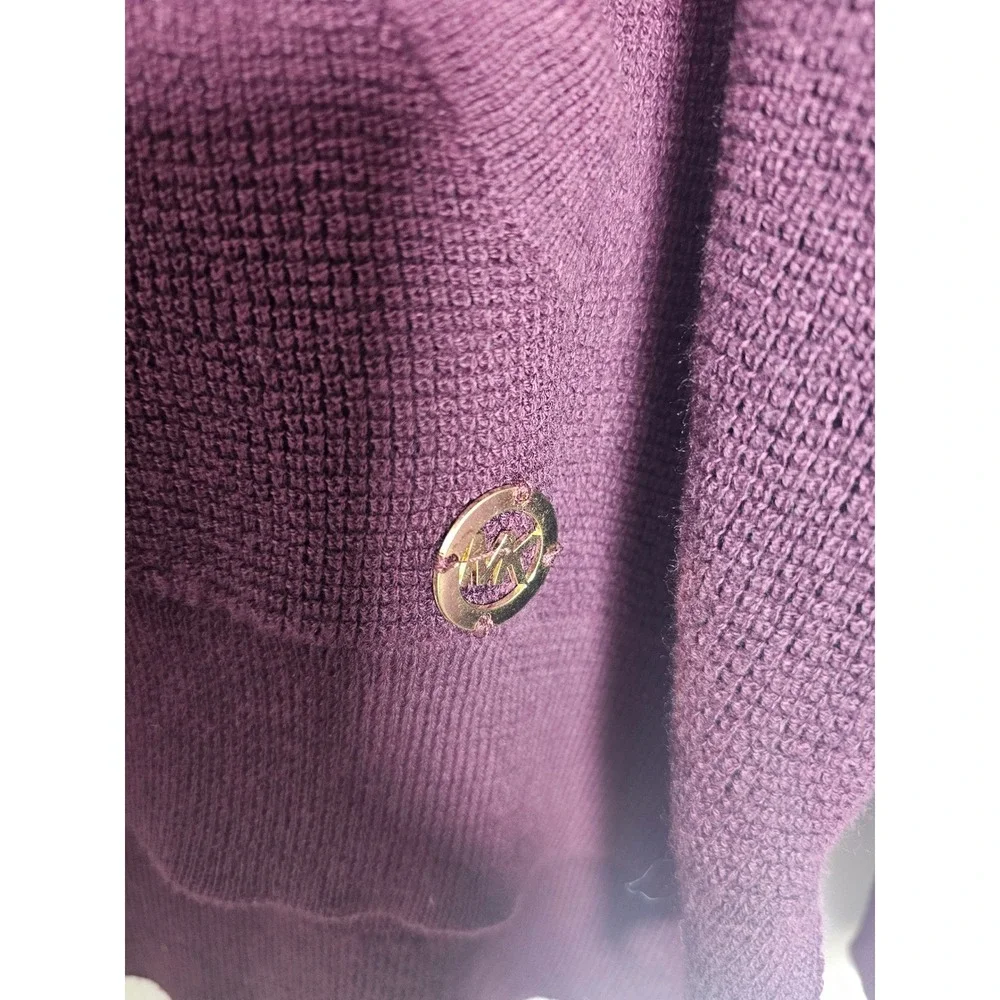 Quiet Luxury Michael Kors Waffle Knit Hoodie Womens L Purple Gold Logo Pullover